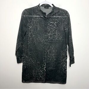 AKRIS Modern Semi Sheer Crackle Print Tunic Button Up Cotton Shirt Minimalist